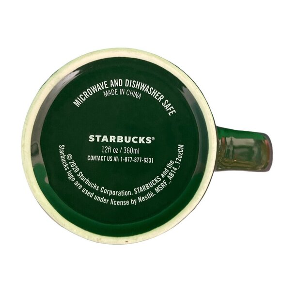 Starbucks 12 oz Ceramic Coffee Mug Green Swirls Winter Holiday 2020 - Picture 6 of 8
